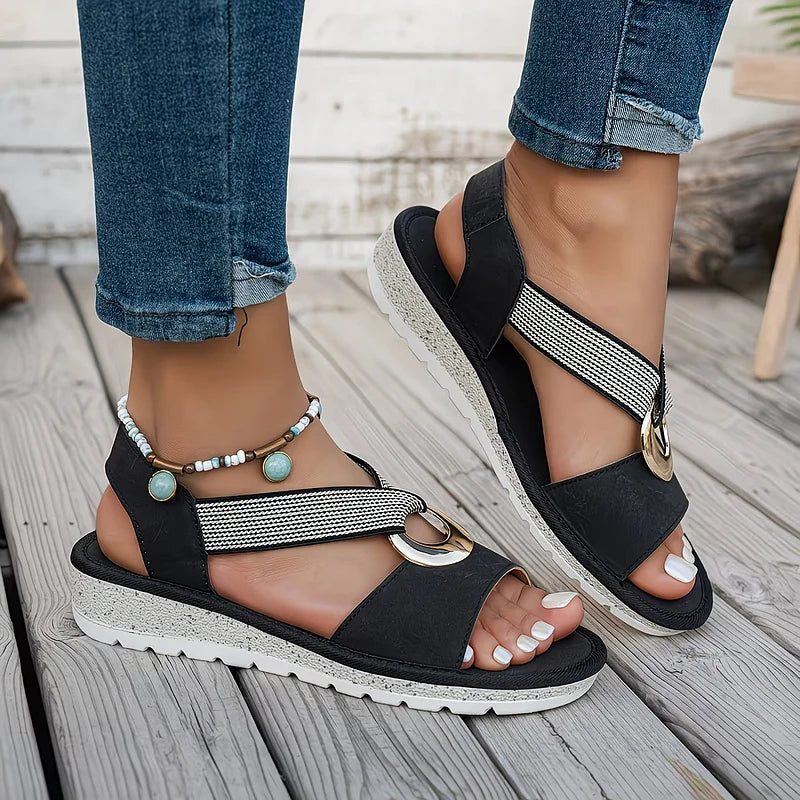 Rikka | Women's Strappy Flat Sandals With Crescent Detail