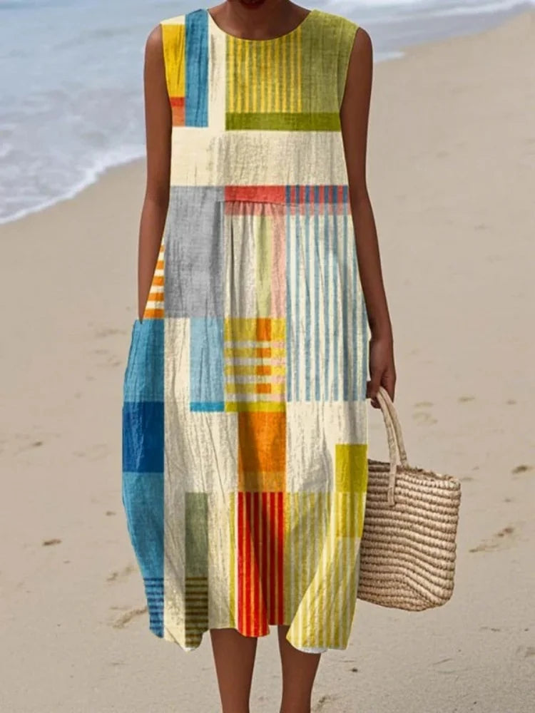 Rina | Women's Geometric Print Sleeveless Midi Dress