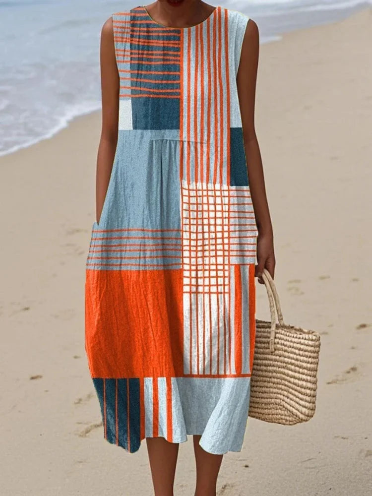 Rina | Women's Geometric Print Sleeveless Midi Dress