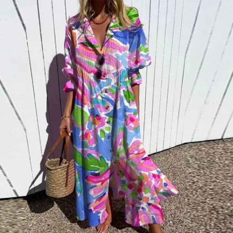 Rosalina | Women's Floral Print Maxi Dress with Front Slit