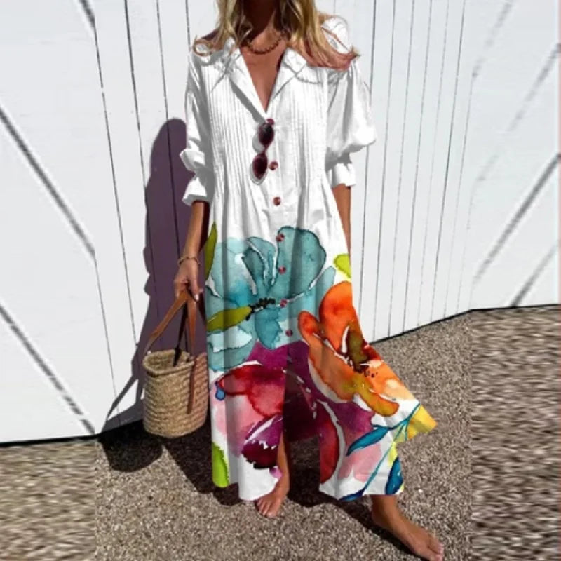 Rosalina | Women's Floral Print Maxi Dress with Front Slit