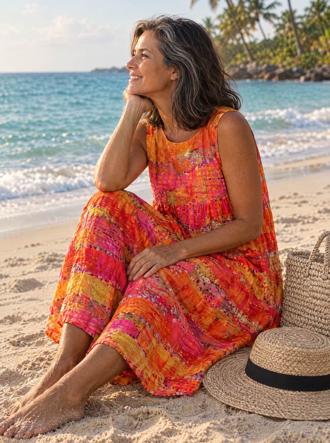 Rosalind | Women's Sunset Brushstroke Midi Dress