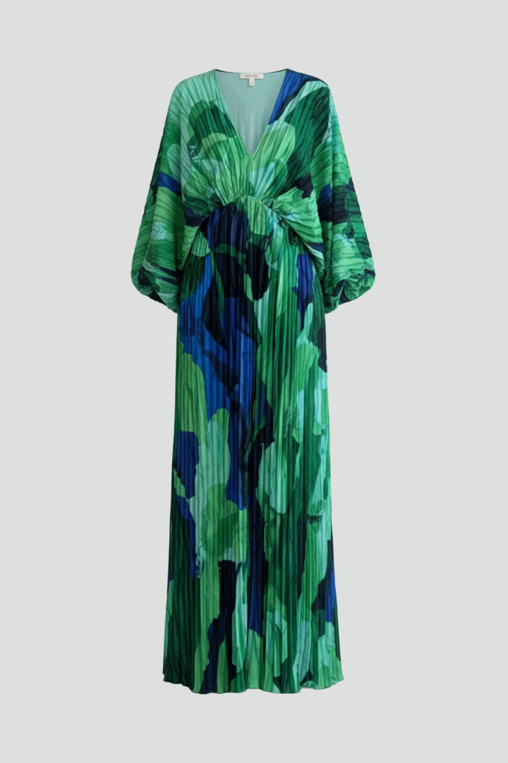 Rosette | Women's Printed Pleated Maxi Dress With Side Slit