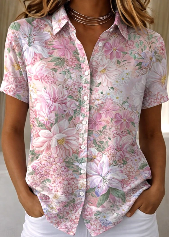 Roslyn | Women's Short-Sleeve Floral Button-Up Shirt