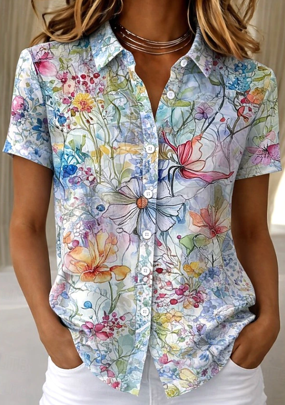 Roslyn | Women's Short-Sleeve Floral Button-Up Shirt