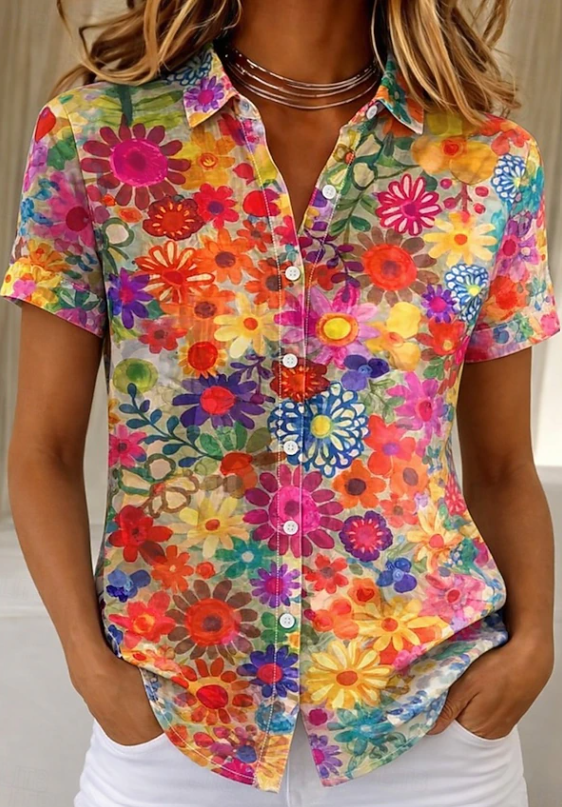Roslyn | Women's Short-Sleeve Floral Button-Up Shirt