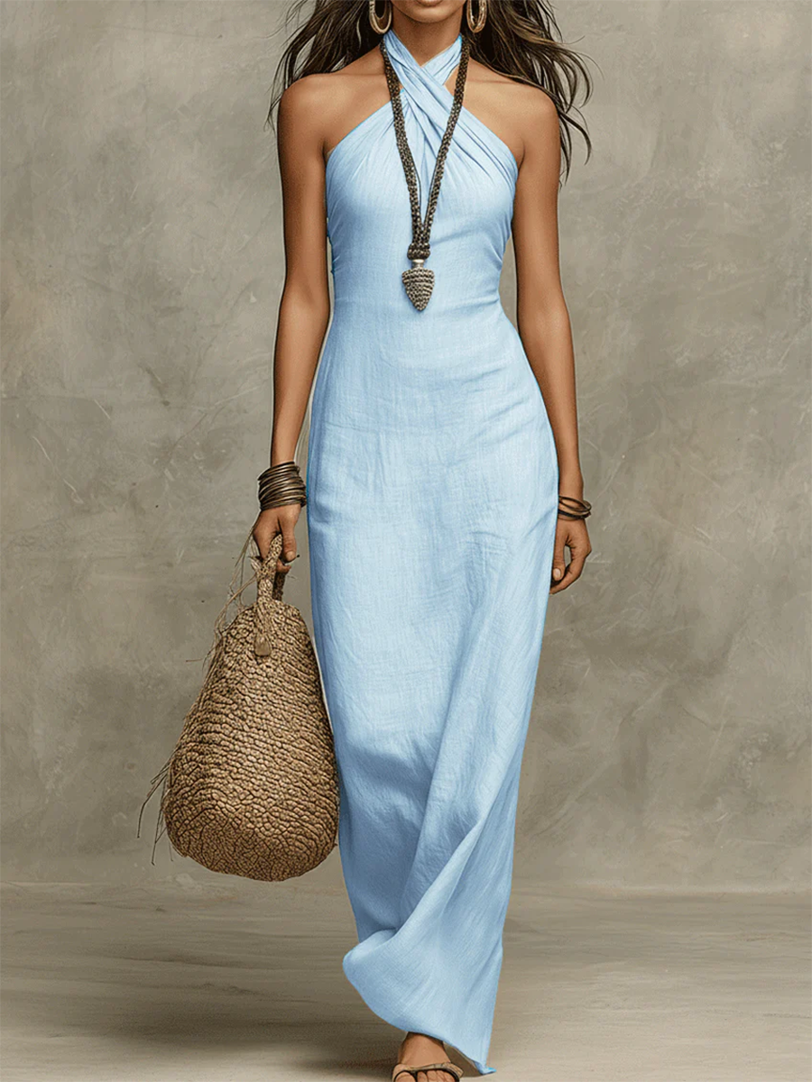 Solmira | Women's Halter-Neck Maxi Dress with Pockets