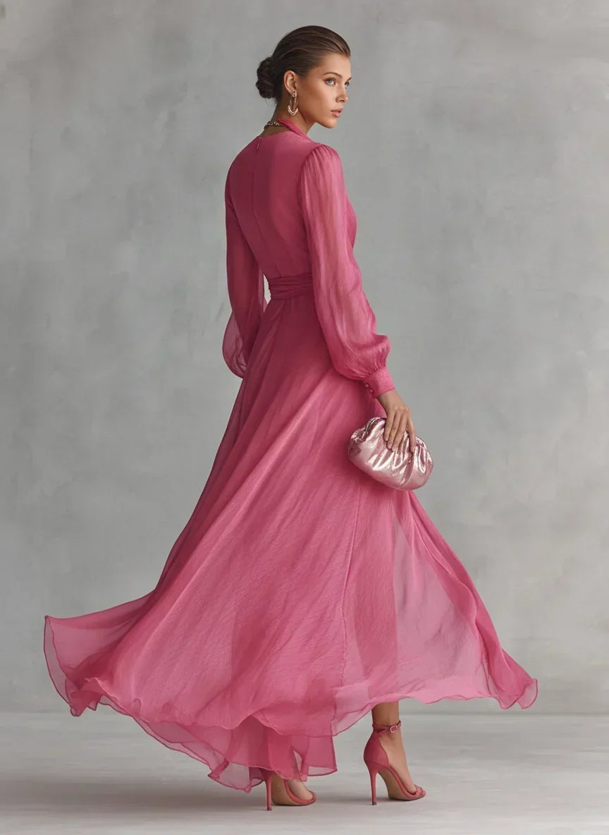 Sophie | Women's Wrap Maxi Dress with Long Sleeves and Side Split