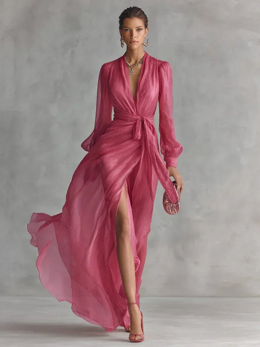 Sophie | Women's Wrap Maxi Dress with Long Sleeves and Side Split