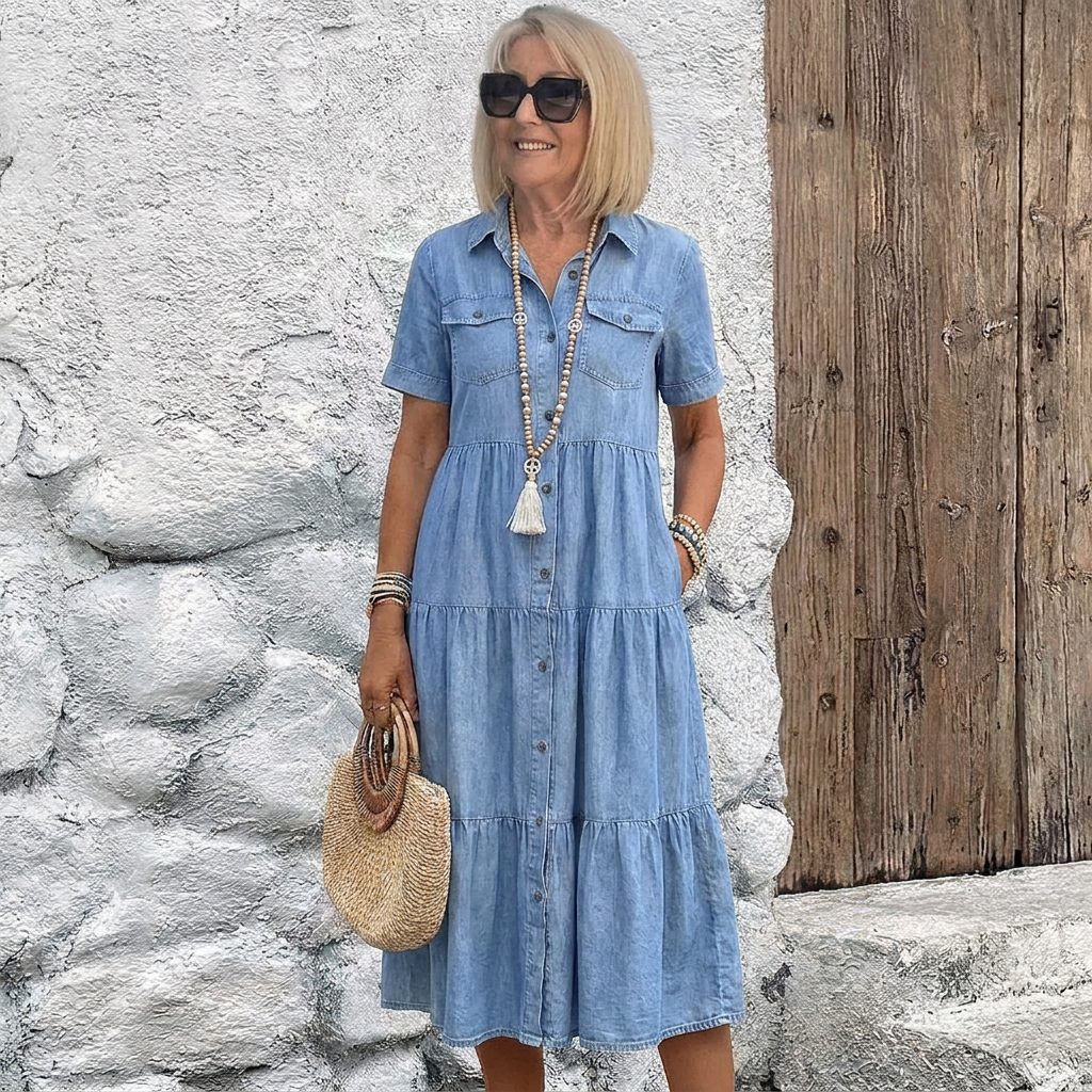 Stacey | Women's Button-Front Tiered Midi Dress
