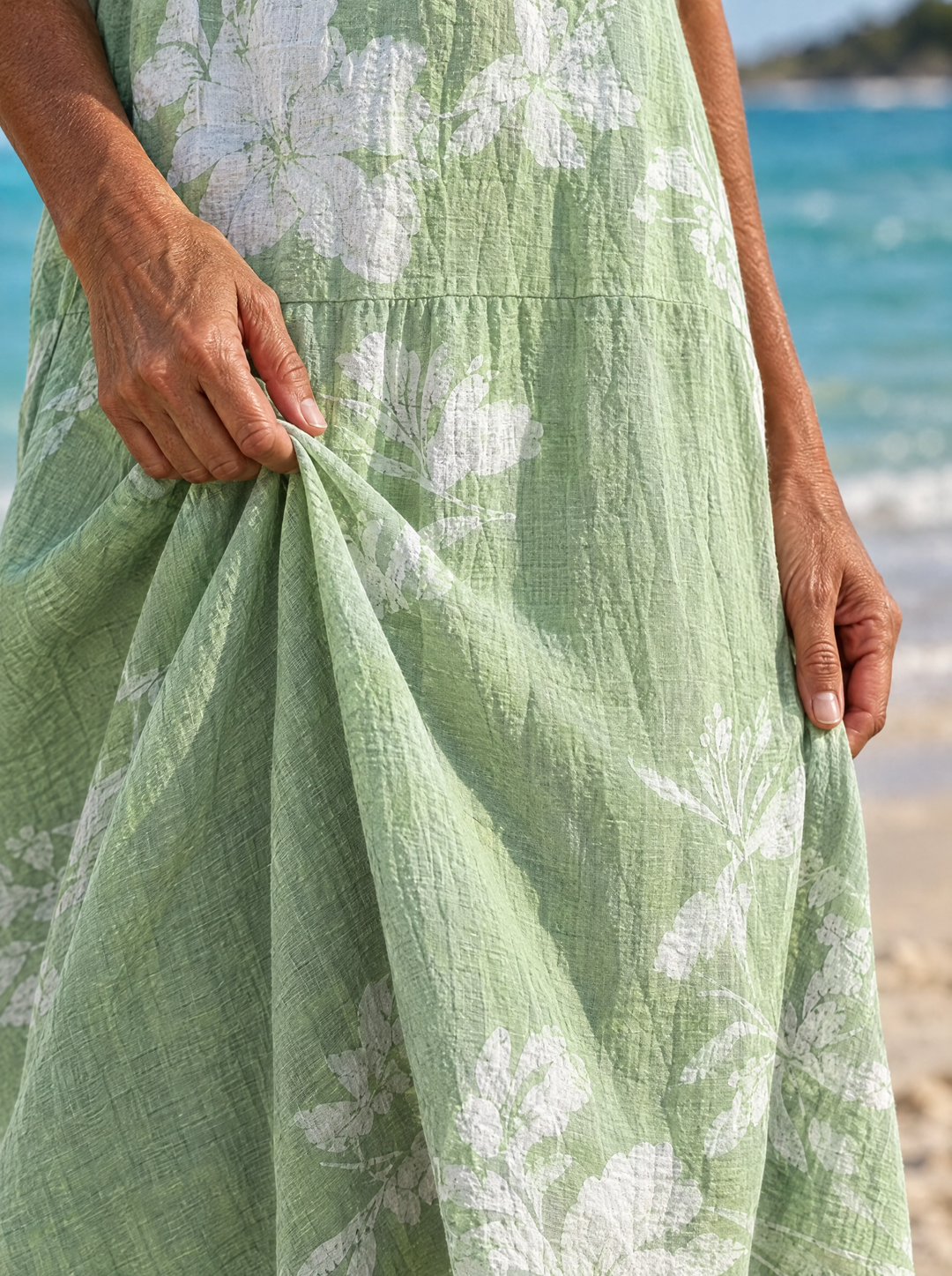 Stella | Women's Mint Green Leaf Print Midi Dress