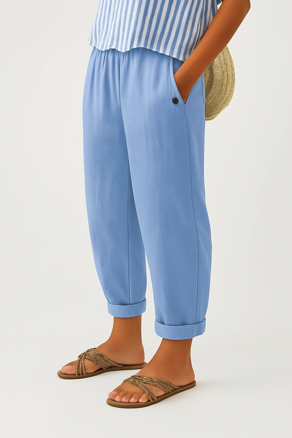 Summer | Women's Straight-Leg Trousers with Elastic Waistband