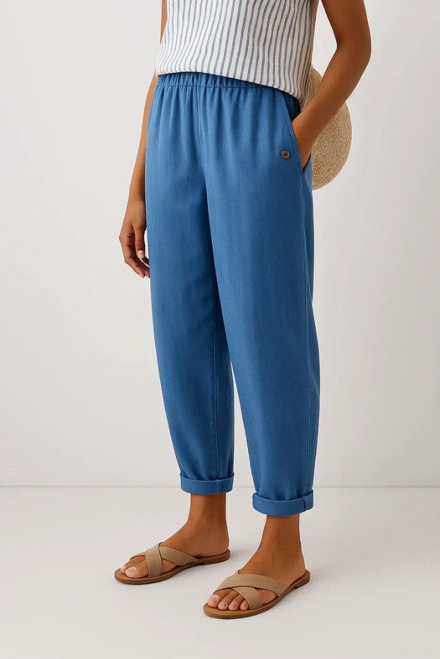 Summer | Women's Straight-Leg Trousers with Elastic Waistband