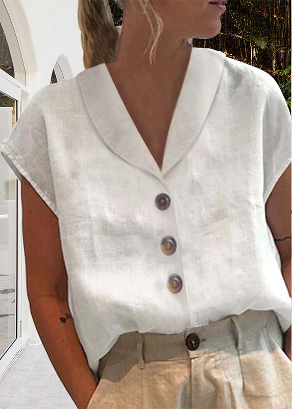 Sylvie | Women’s Shawl V-Neck Top with Cap Sleeves and Button Front