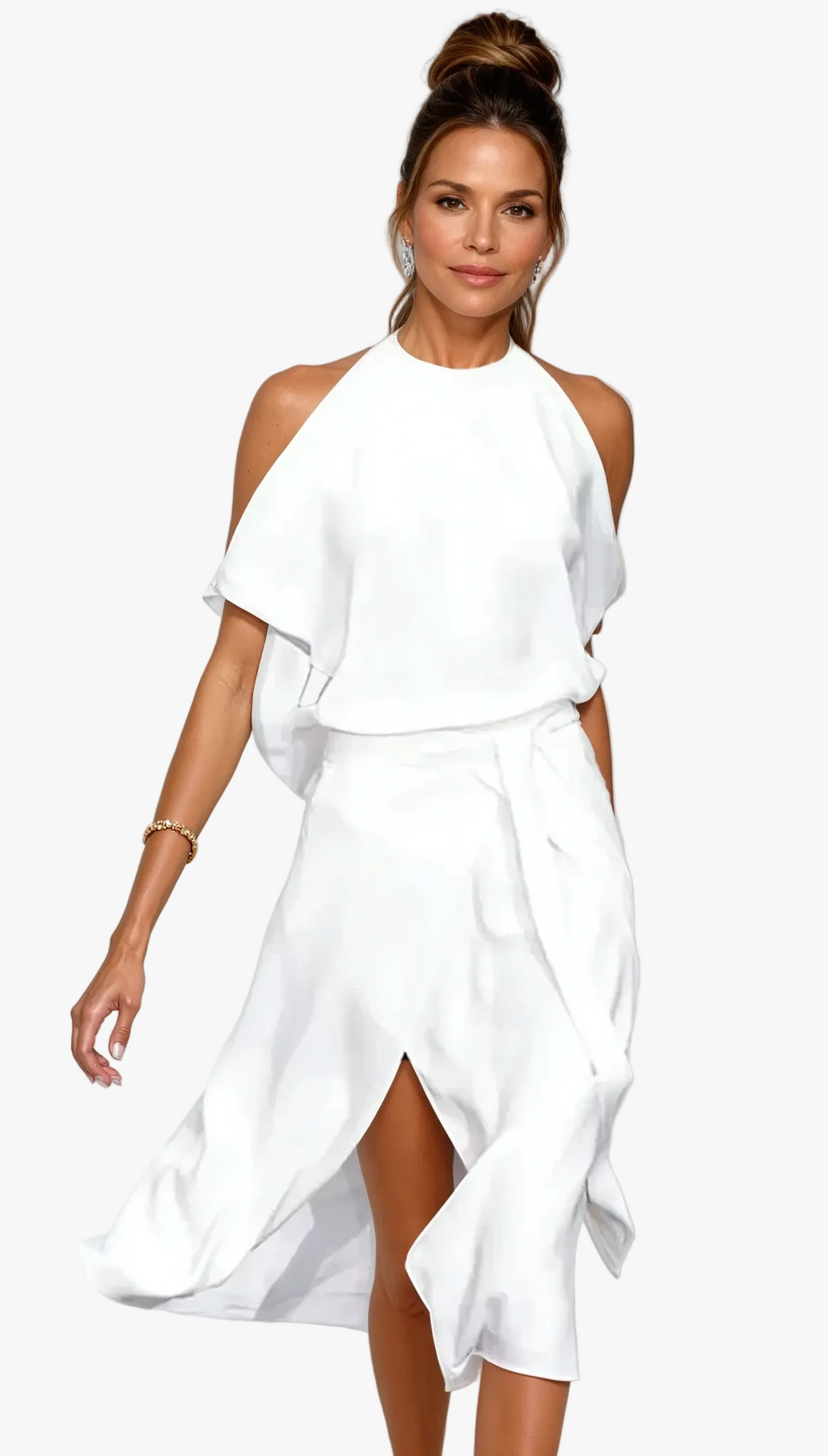 Taryn | Women’s Halter Neck Midi Dress with Cold-Shoulder Sleeves