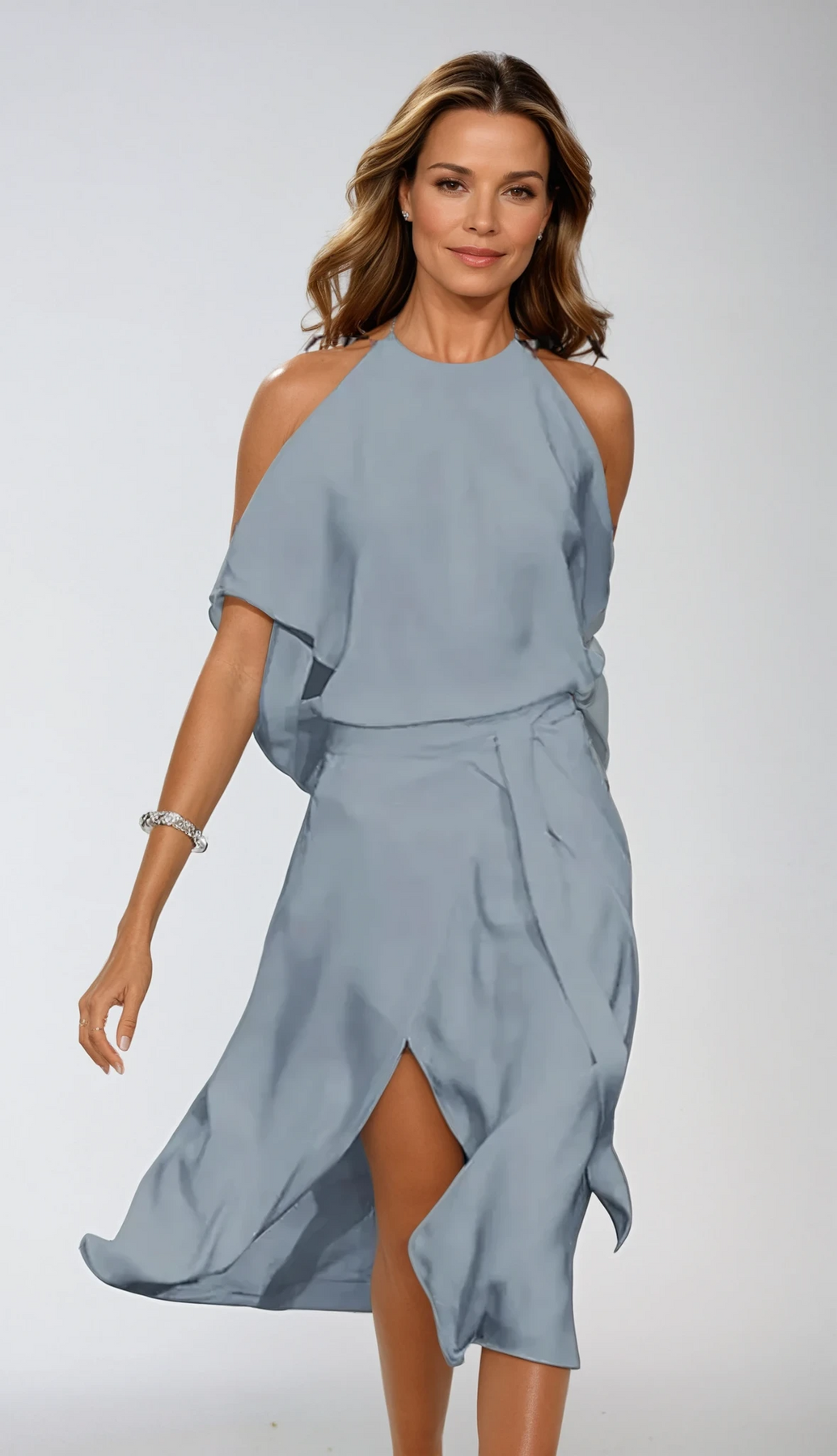 Taryn | Women’s Halter Neck Midi Dress with Cold-Shoulder Sleeves