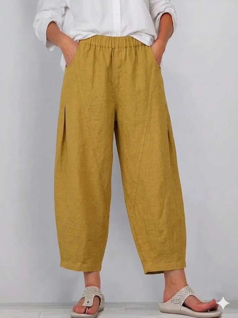 Tavelle | Women's Elastic-Waist Cropped Wide-Leg Trousers