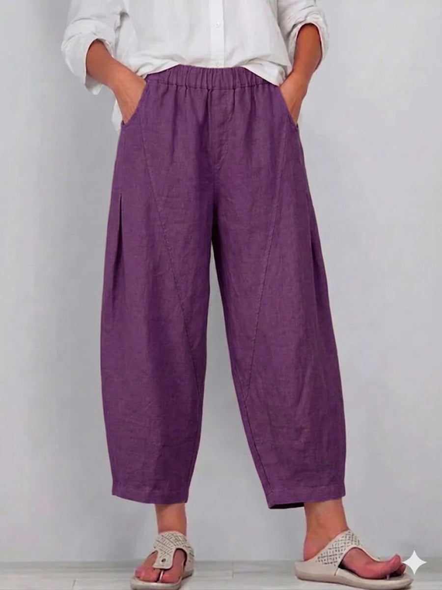 Tavelle | Women's Elastic-Waist Cropped Wide-Leg Trousers
