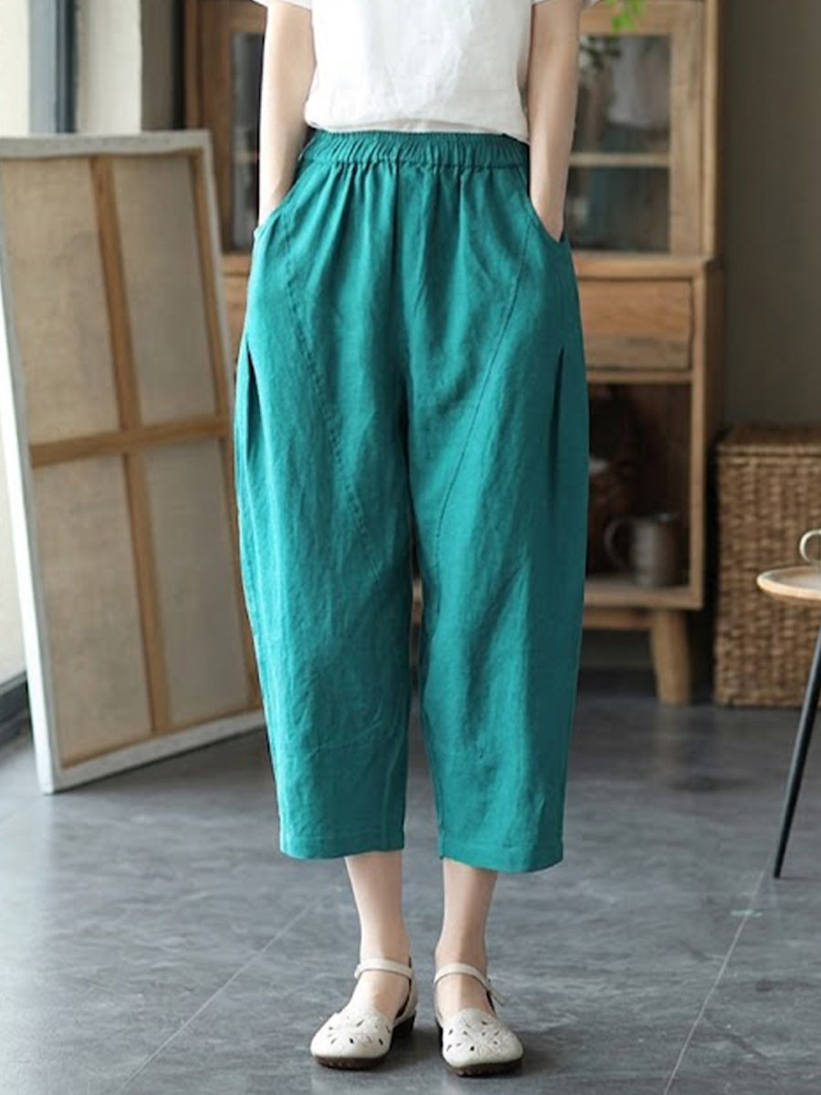 Tavelle | Women's Elastic-Waist Cropped Wide-Leg Trousers