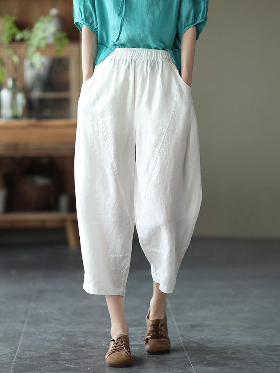 Tavelle | Women's Elastic-Waist Cropped Wide-Leg Trousers