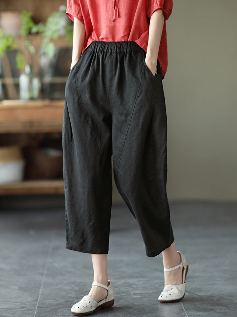 Tavelle | Women's Elastic-Waist Cropped Wide-Leg Trousers