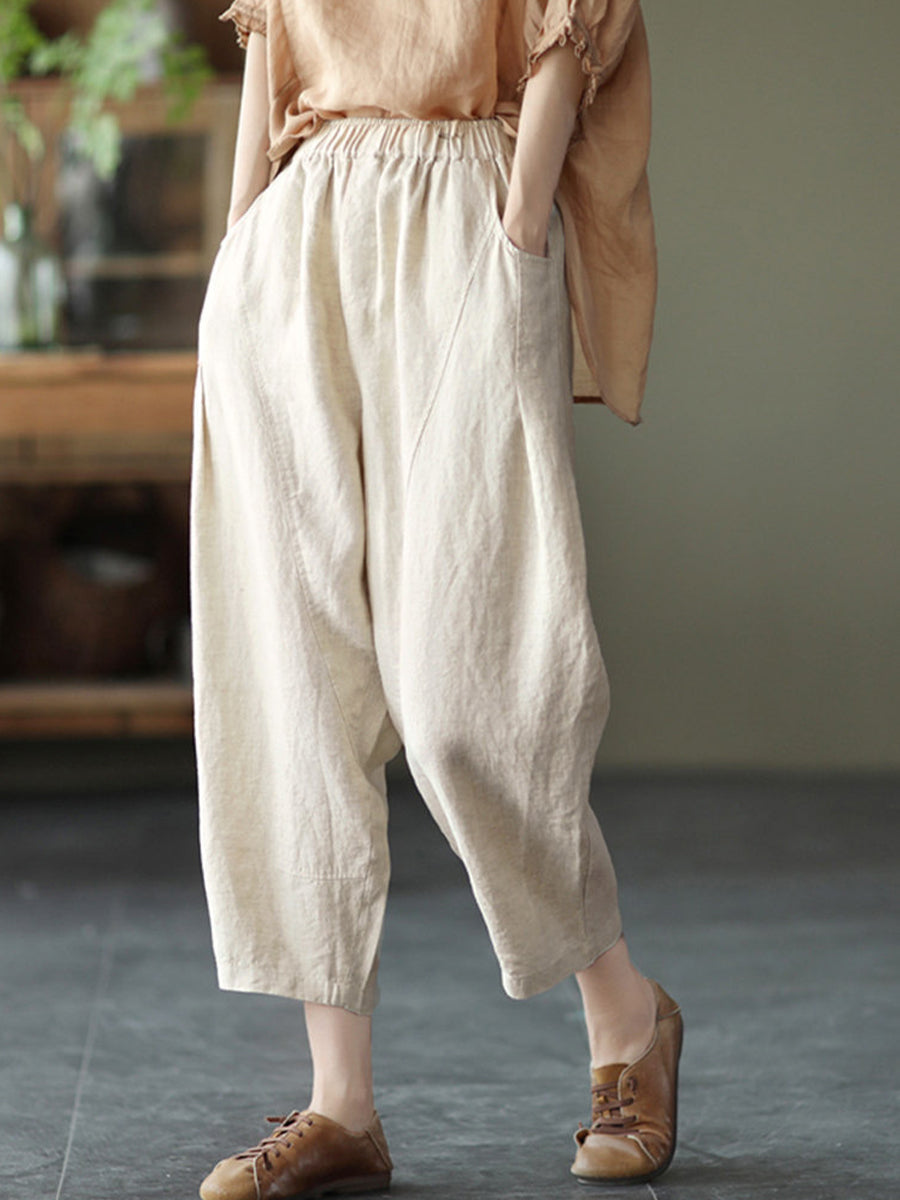 Tavelle | Women's Elastic-Waist Cropped Wide-Leg Trousers