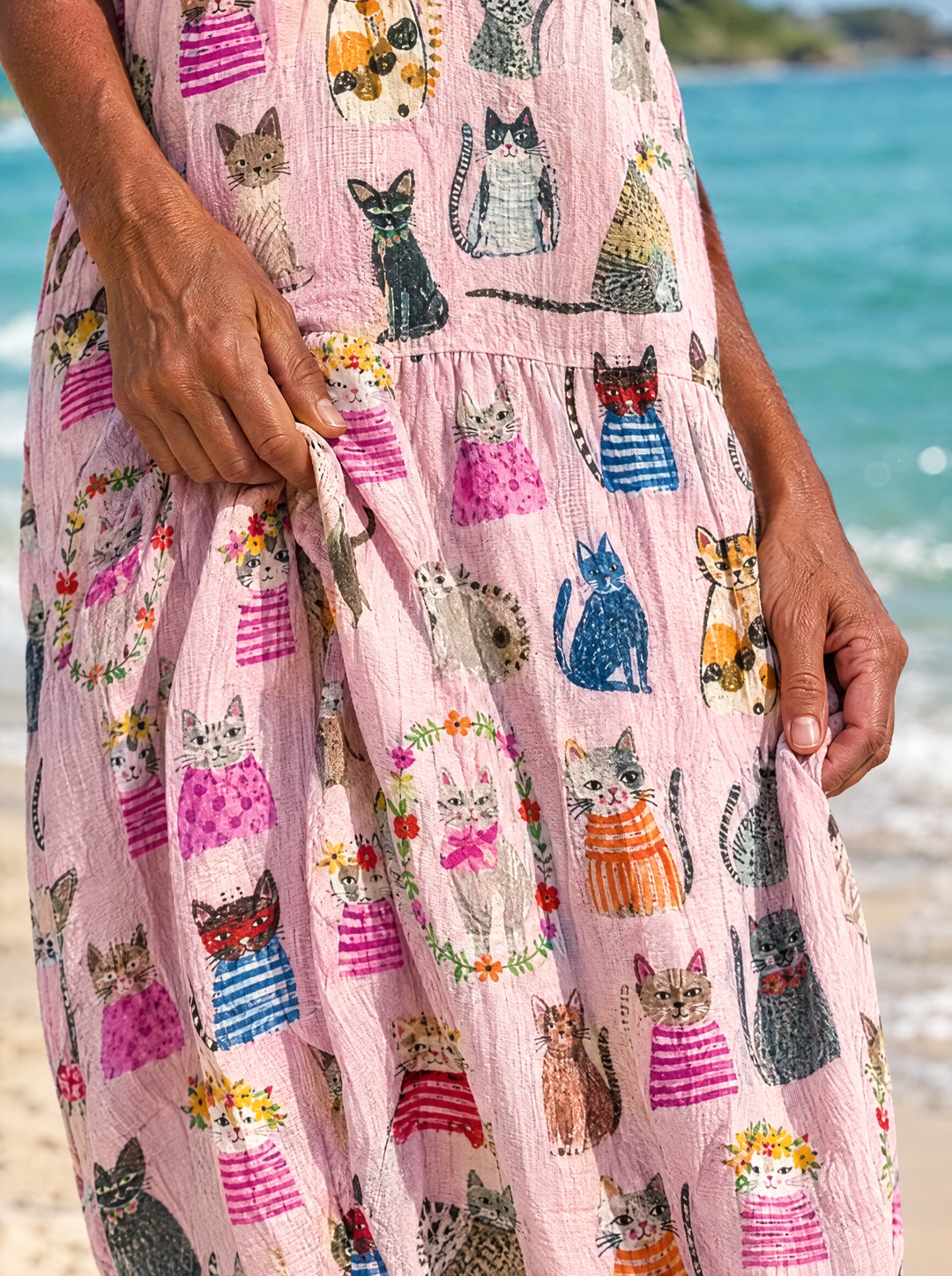 Teresa | Women's Colorful Cat Print Midi Dress