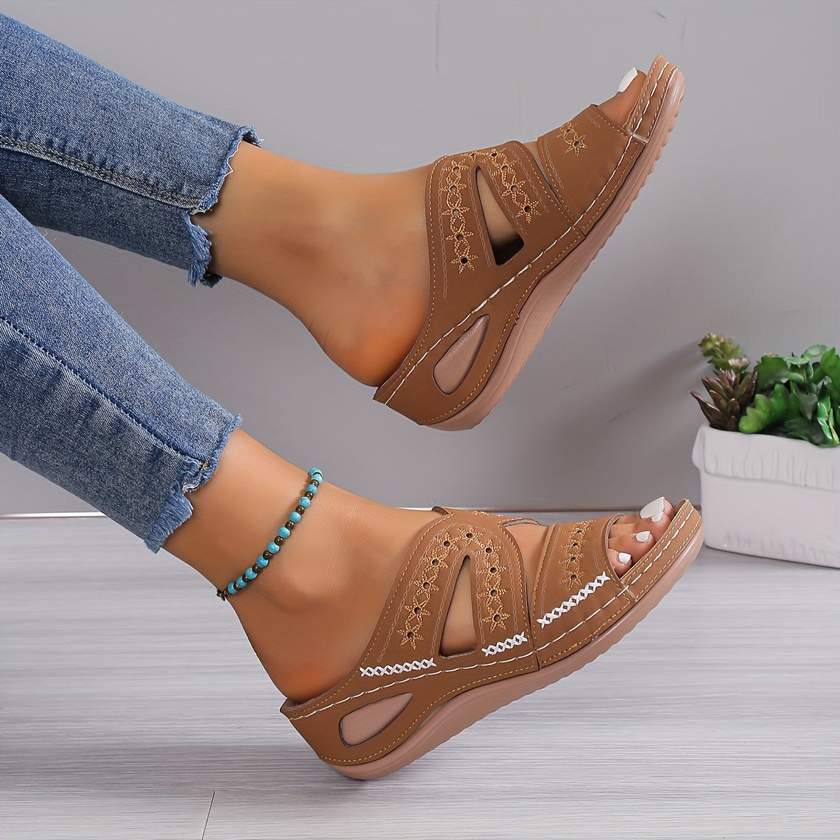 Tessa | Women's Embroidered Cross-Strap Sandals