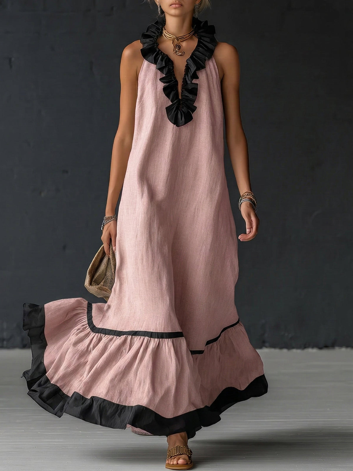 Rosie | Ruffled Colour-Block Maxi Dress
