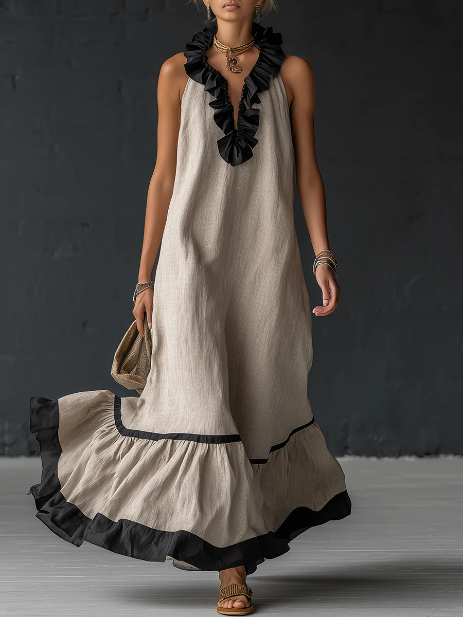 Rosie | Ruffled Colour-Block Maxi Dress