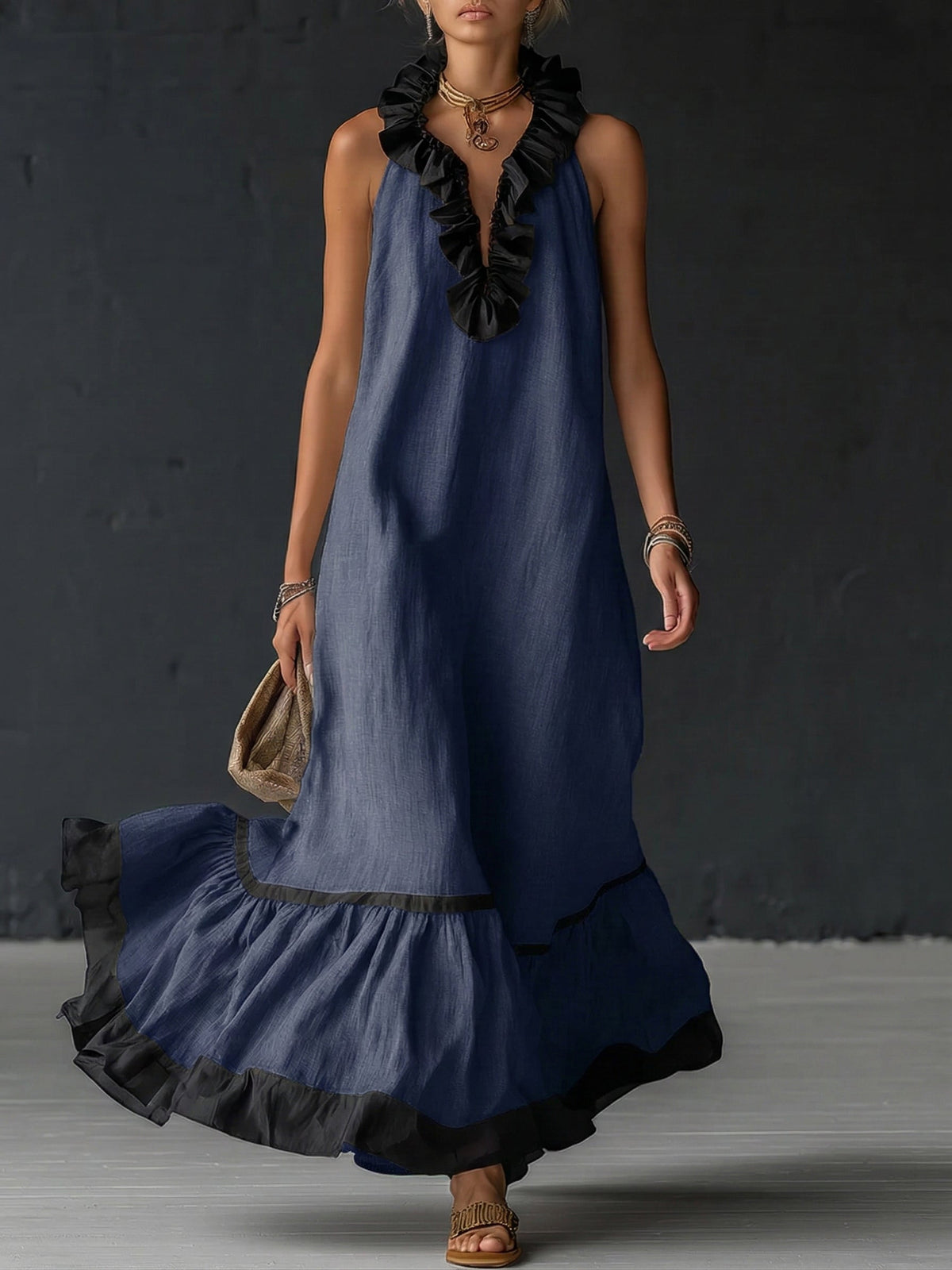 Rosie | Ruffled Colour-Block Maxi Dress