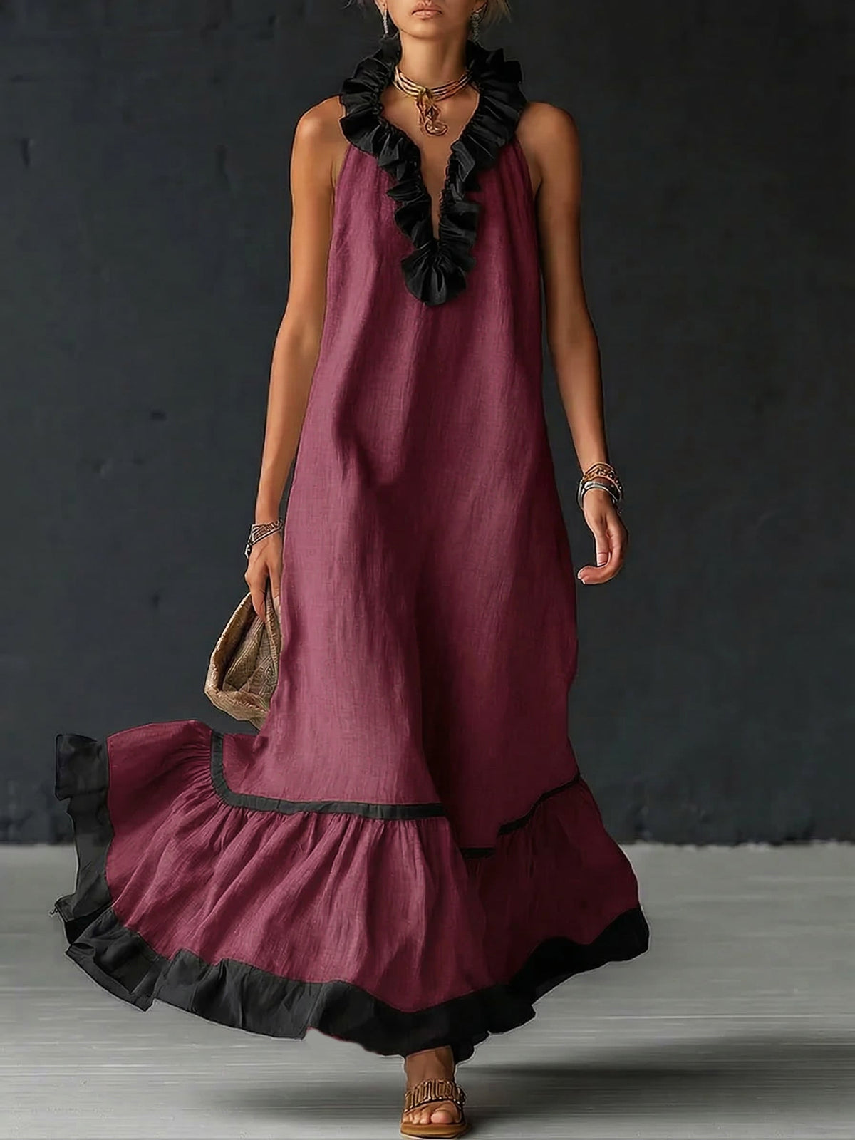 Rosie | Ruffled Colour-Block Maxi Dress