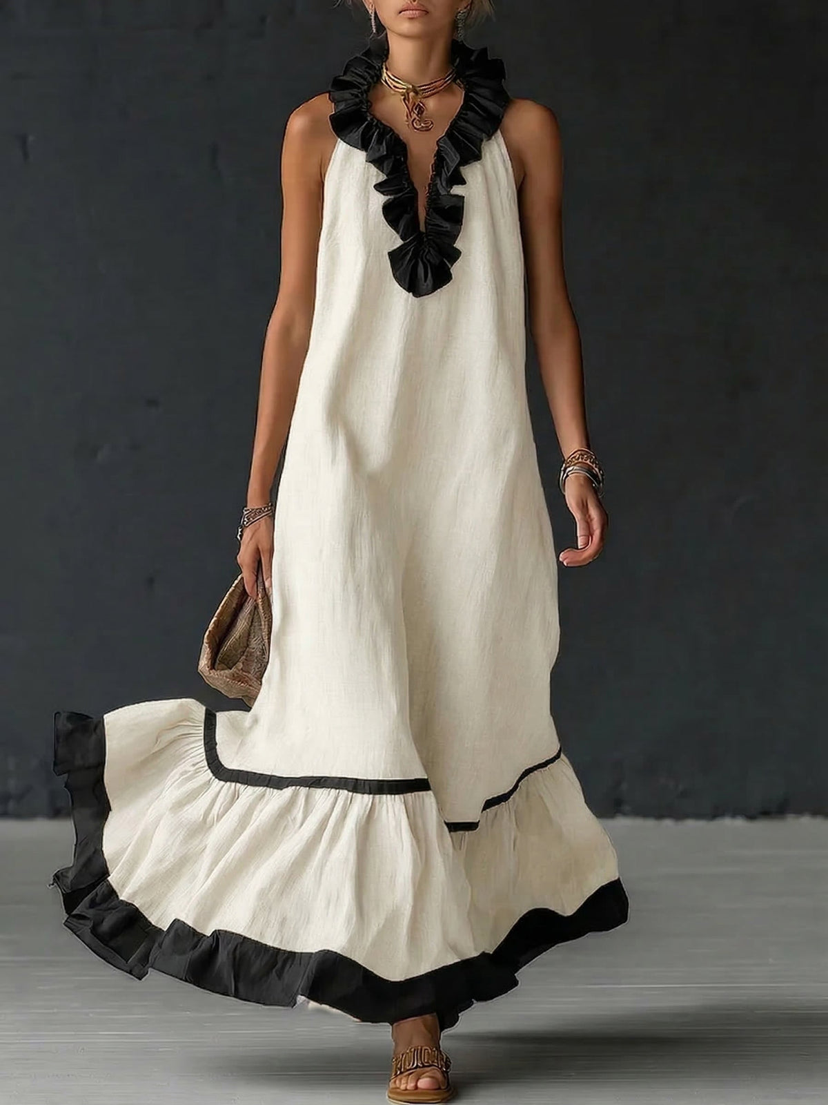 Rosie | Ruffled Colour-Block Maxi Dress