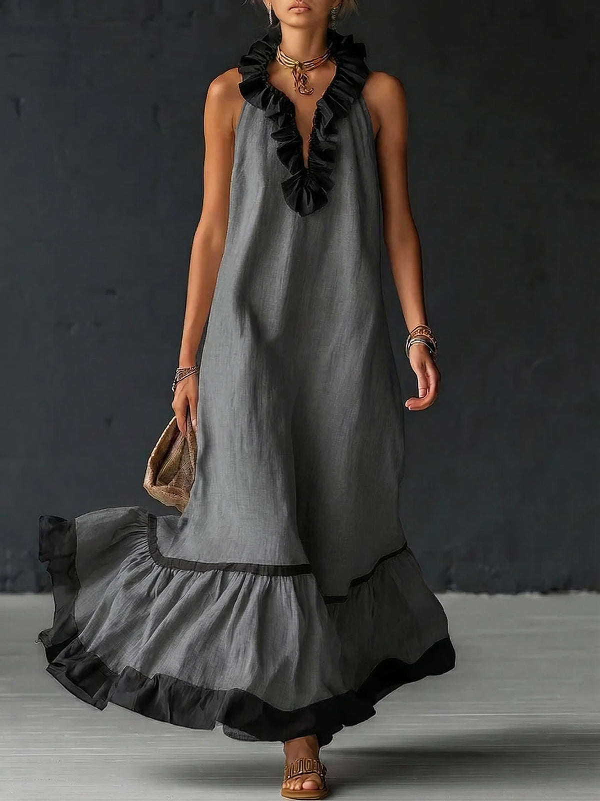 Rosie | Ruffled Colour-Block Maxi Dress