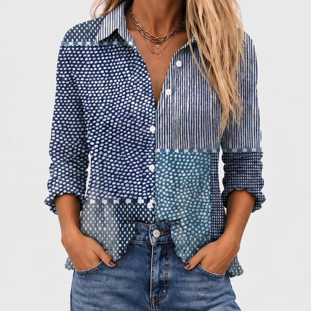 Tracy | Women's Ocean Print Button-Front Blouse