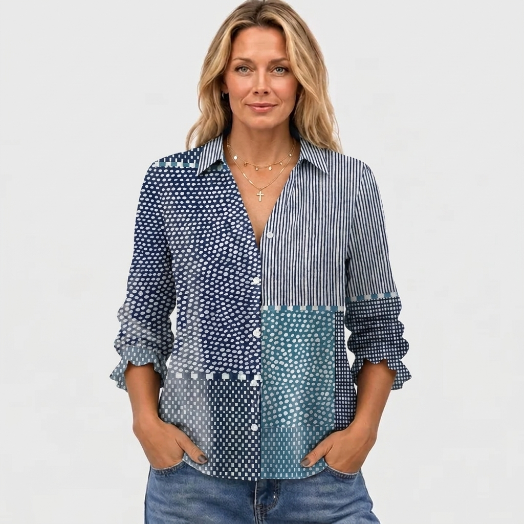 Tracy | Women's Ocean Print Button-Front Blouse