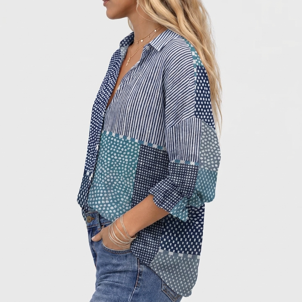 Tracy | Women's Ocean Print Button-Front Blouse