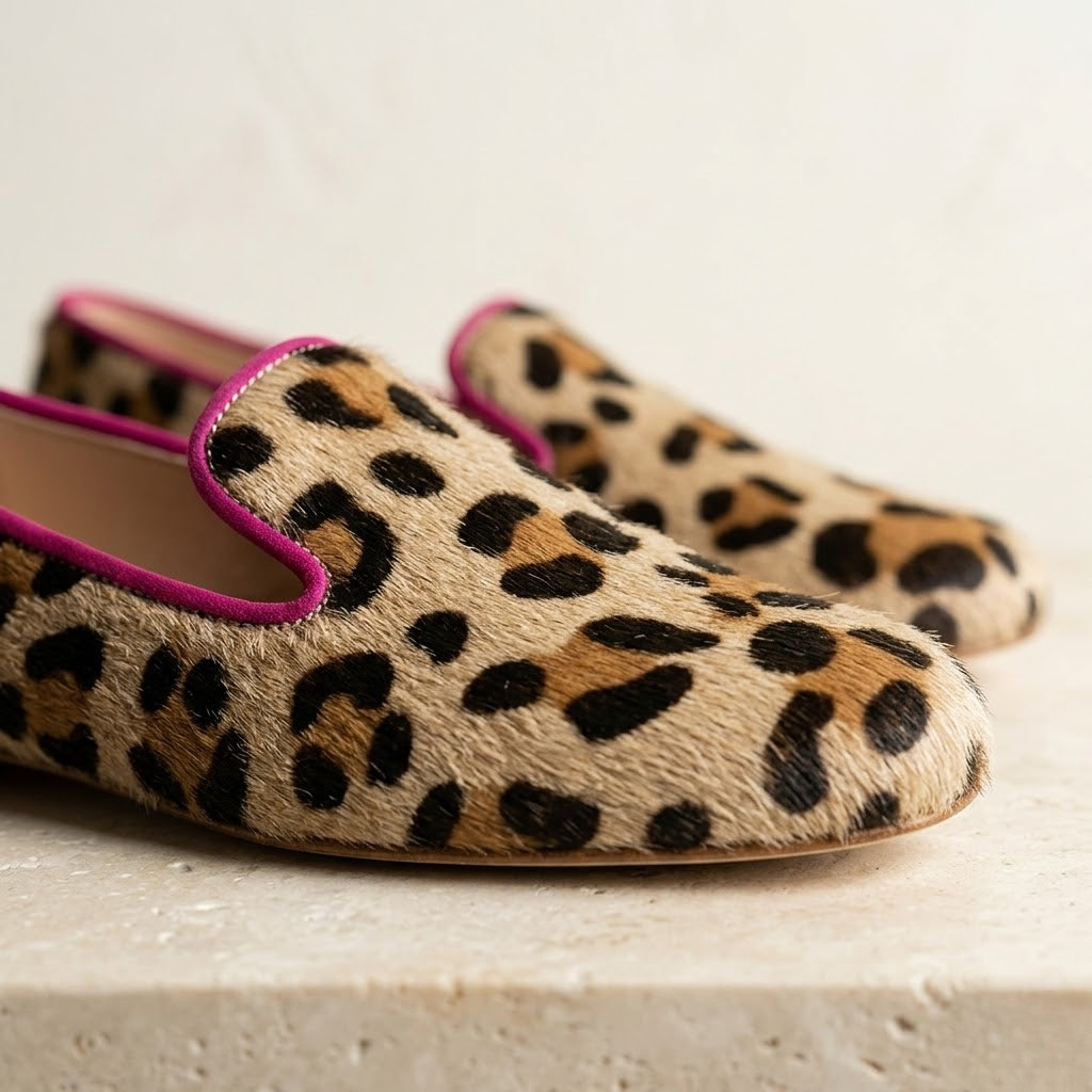 Valentina | Leopard Print Ballet Flats with Pink Trim