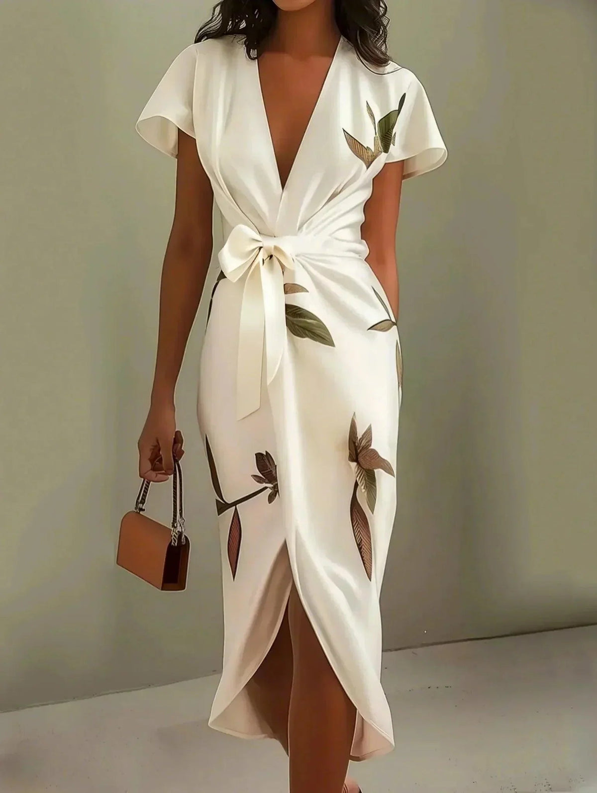 Virelisse | Women's Botanical Print Wrap Midi Dress