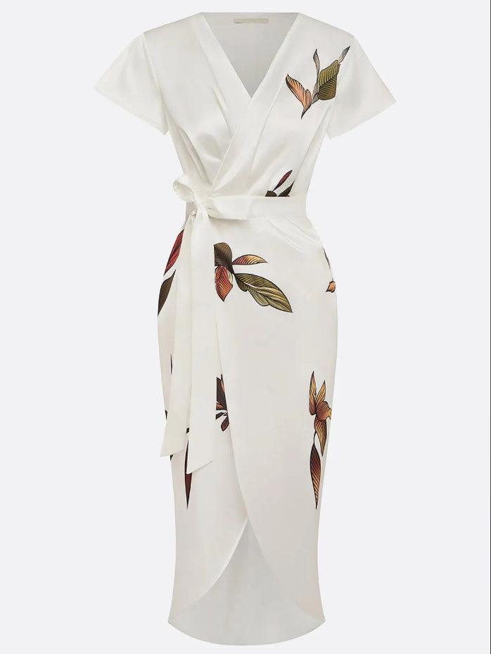 Virelisse | Women's Botanical Print Wrap Midi Dress