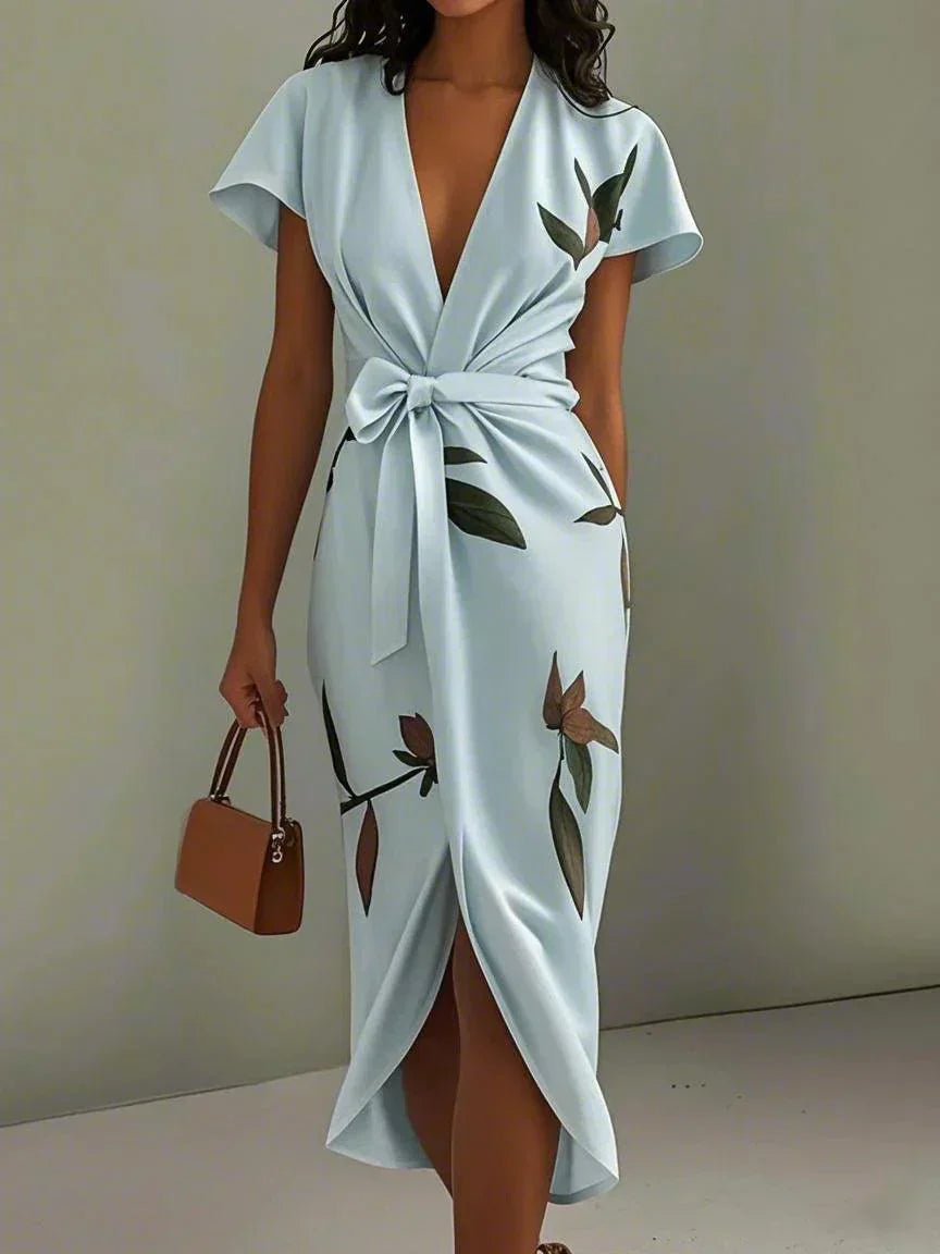 Virelisse | Women's Botanical Print Wrap Midi Dress