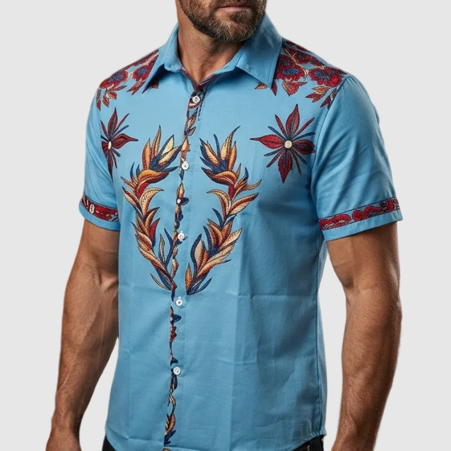 Warren | Men’s Western Floral Print Short-Sleeve Button-Up Shirt