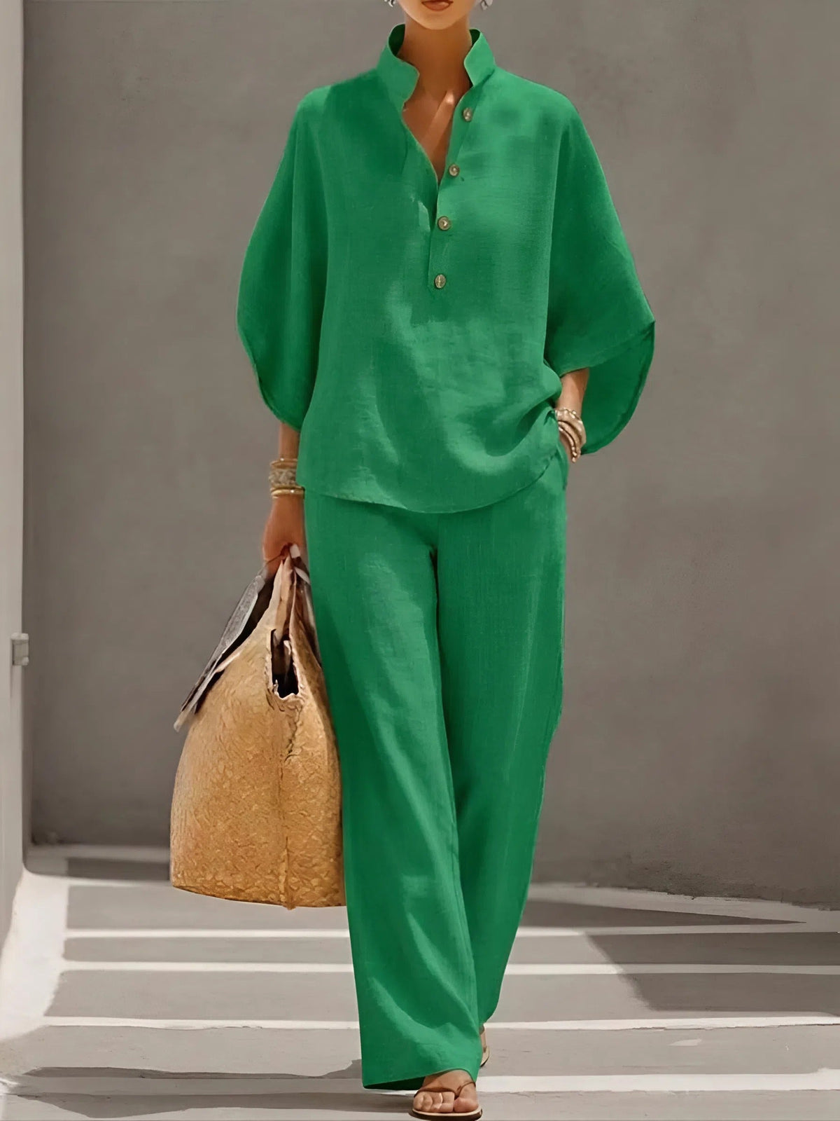 Whitney | Women's Two-Piece Wide-Sleeve Top and Wide-Leg Pants Set