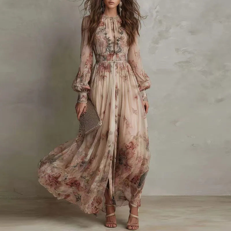 Winona | Women’s Vintage Floral Maxi Dress with Long Sleeves