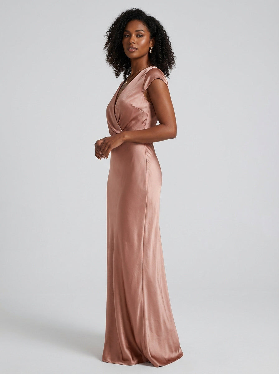 Women's Formal Dress V-Neck Cap Sleeve | Maxi