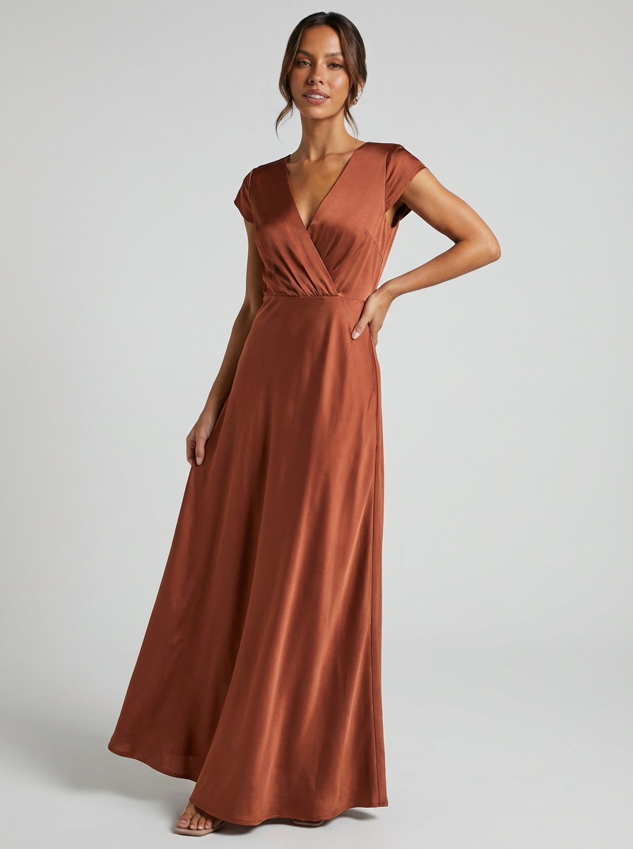 Women's Formal Dress V-Neck Cap Sleeve | Maxi