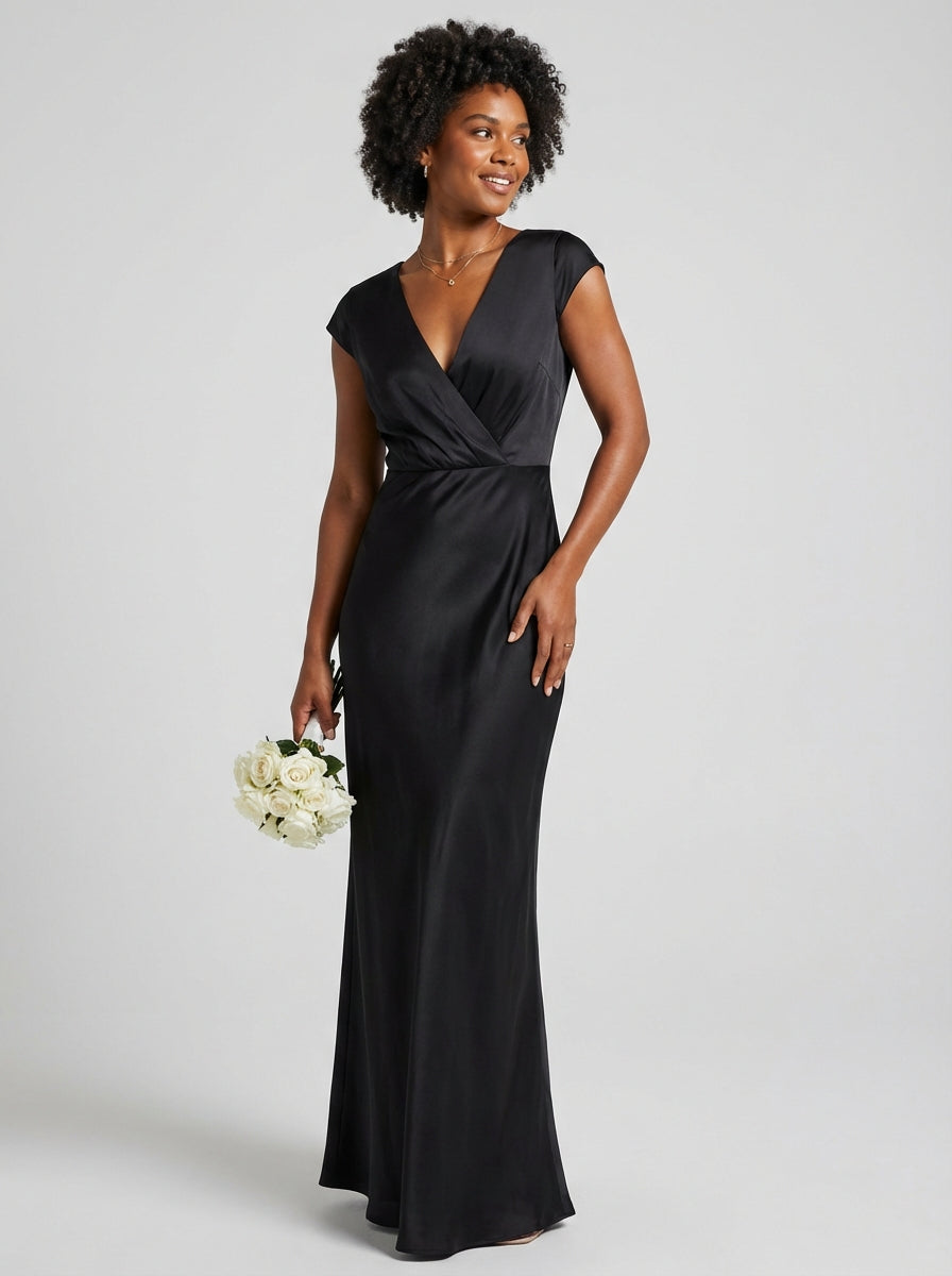 Women's Formal Dress V-Neck Cap Sleeve | Maxi