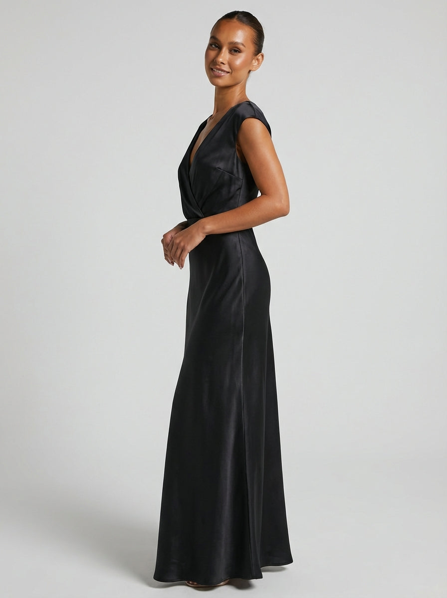 Women's Formal Dress V-Neck Cap Sleeve | Maxi