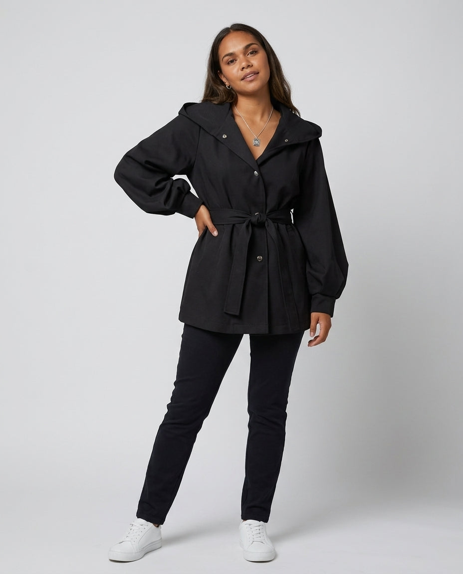Women's Hooded Coat Belted | Mid-Length