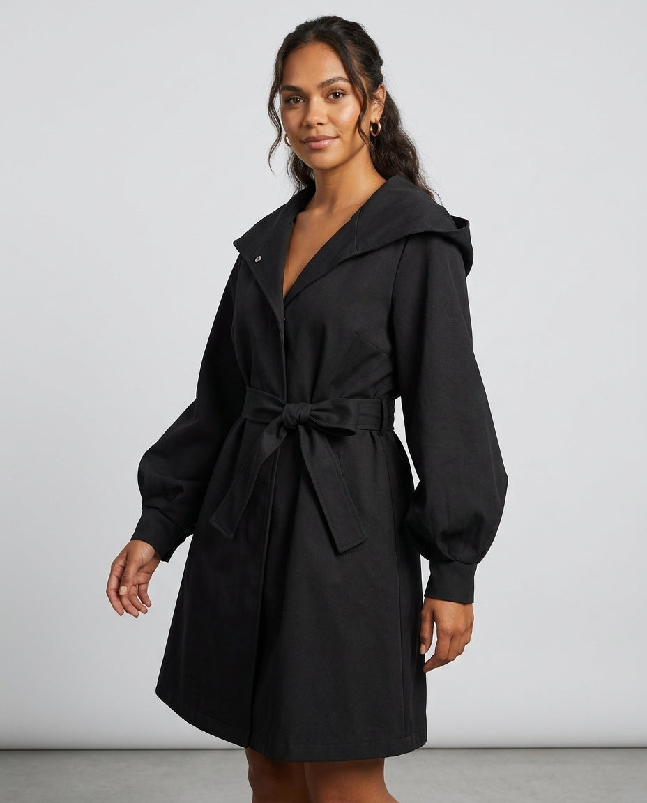 Women's Hooded Coat Belted | Mid-Length